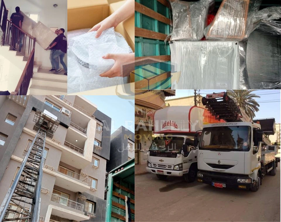 فريق الرحيلي أثناء تغليف الأثاث
